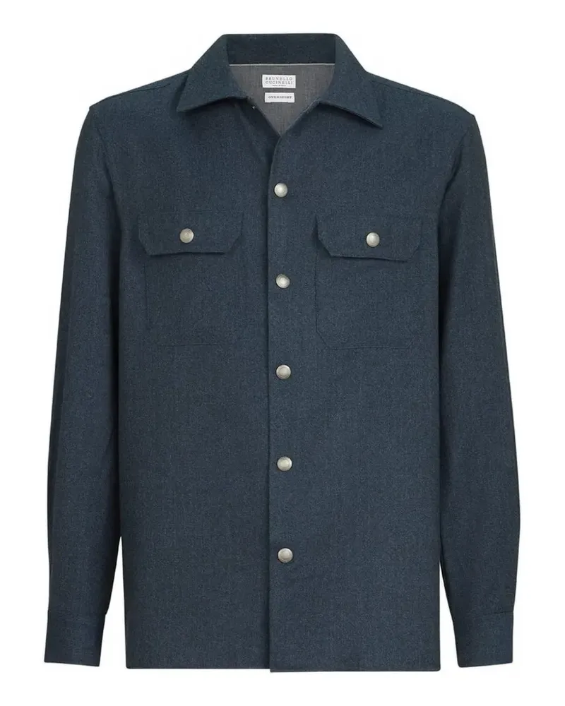 Brunello Cucinelli Flanellhemdjacke aus Schurwolle mit Spreizkragen und Brusttaschen - Blau Blau