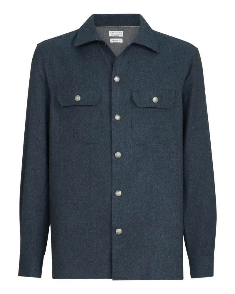 Brunello Cucinelli Flanellhemdjacke aus Schurwolle mit Spreizkragen und Brusttaschen - Blau Blau