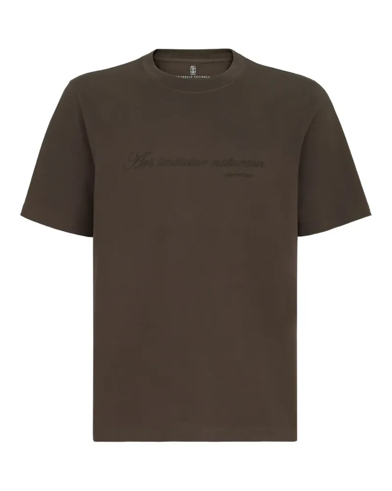 Brunello Cucinelli cotton-jersey crew-neck T-shirt with embroidery and print - Braun Braun