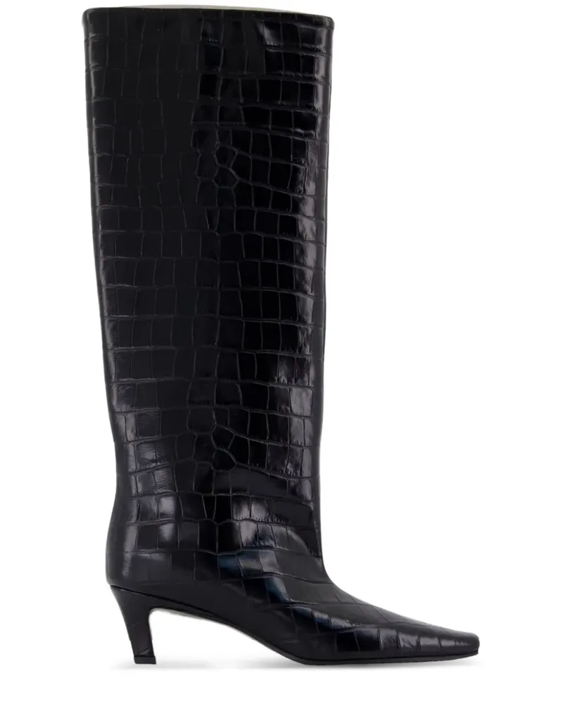 Totême Kniehohe Stiefel mit Kroko-Optik 50mm - Schwarz Schwarz