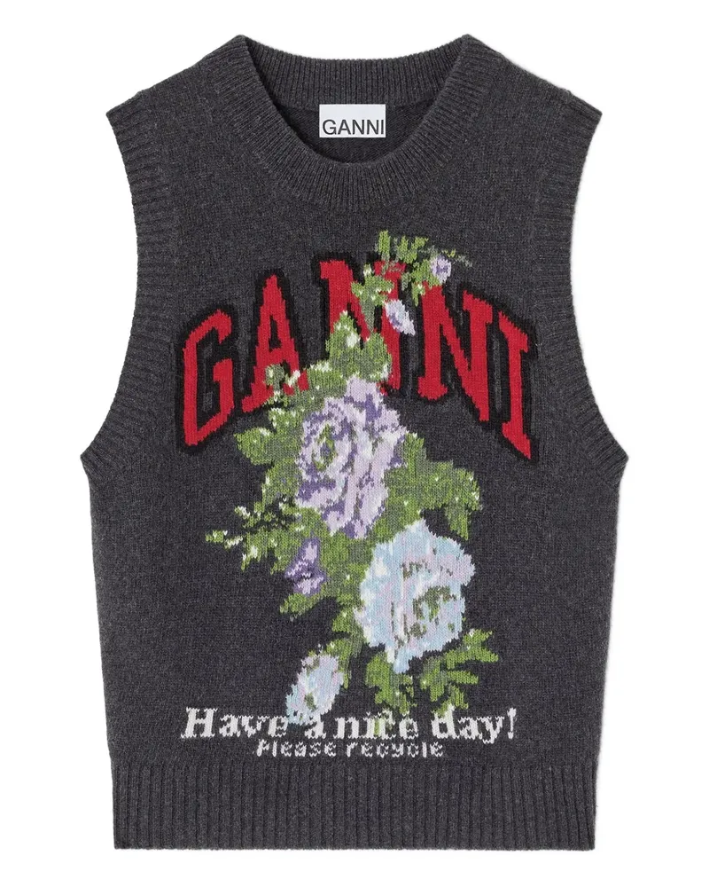 Ganni Pullunder mit Blumen-Logo - Grau Grau