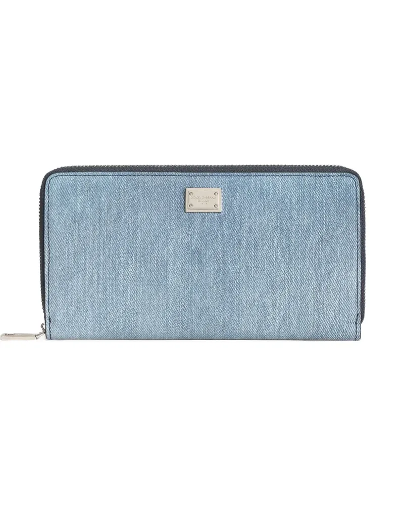 Dolce & Gabbana Portemonnaie aus Denim und Nubukleder - Blau Blau