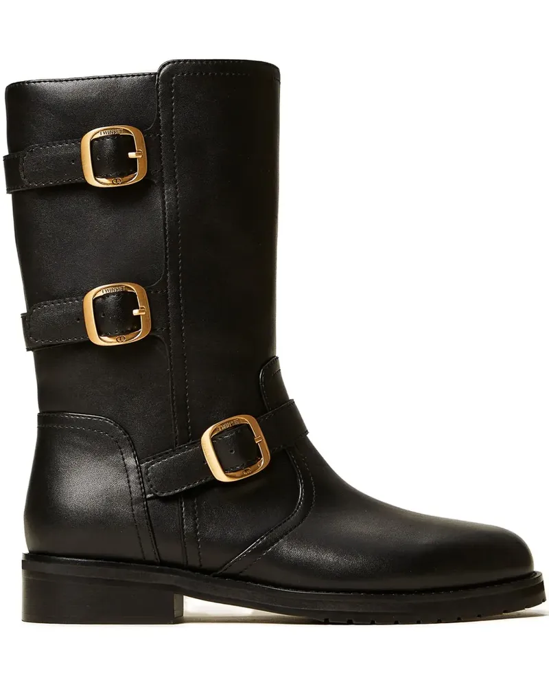 Twin-Set Bikerstiefel mit Dreifach-Schnalle - Schwarz Schwarz