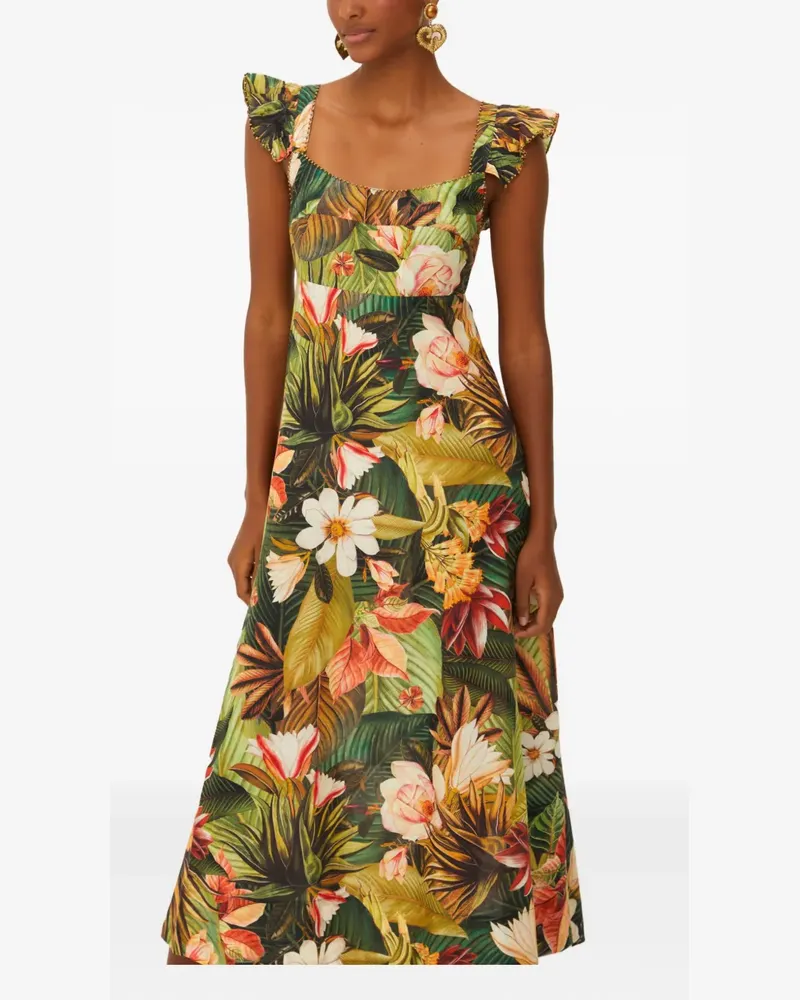 FARM Rio Midikleid mit Blumen-Print - Grün Grün
