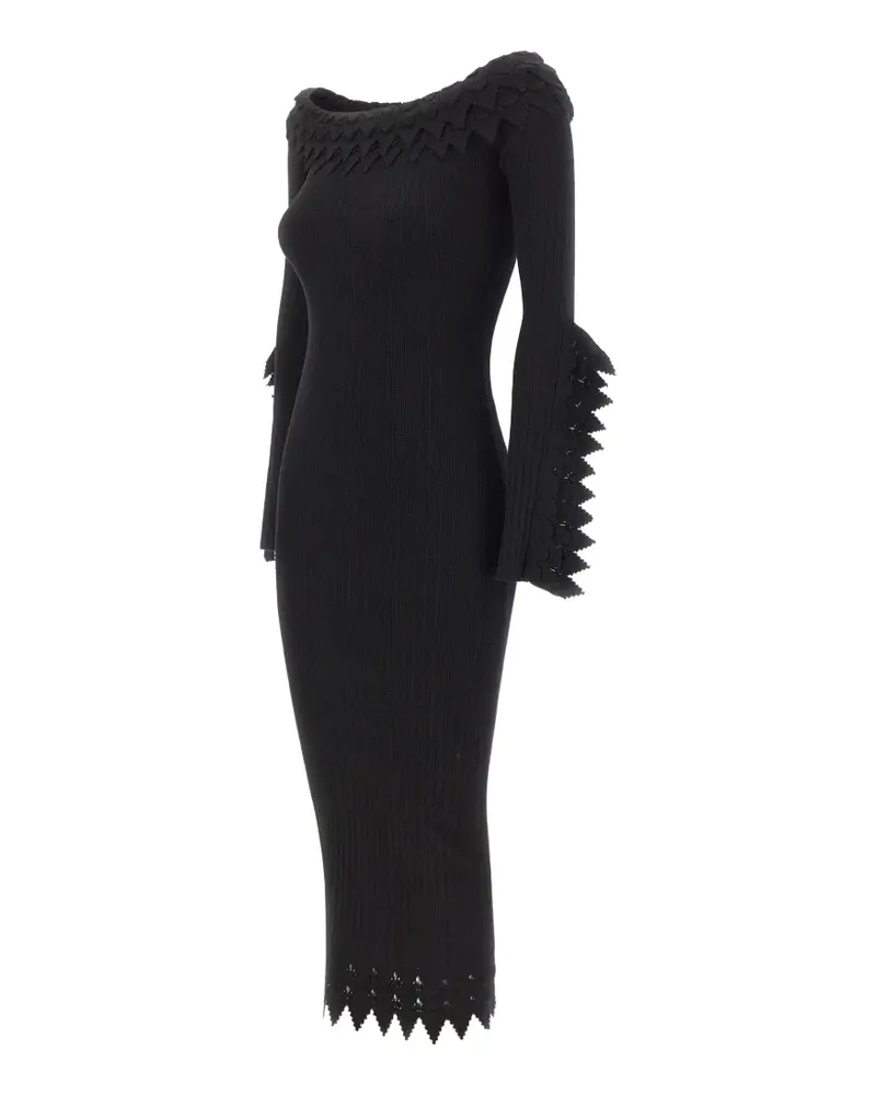 Blumarine ruffled-details ribbed-knit midi dress - Schwarz Schwarz