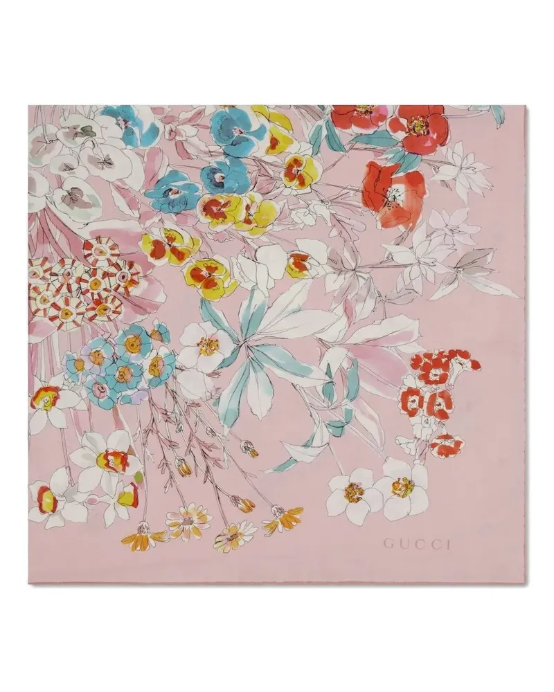 Gucci Seidenschal mit Blumen-Print - Rosa Rosa
