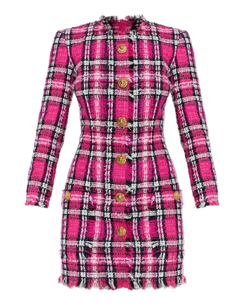 Balmain frayed button plaid dress - Rosa Rosa