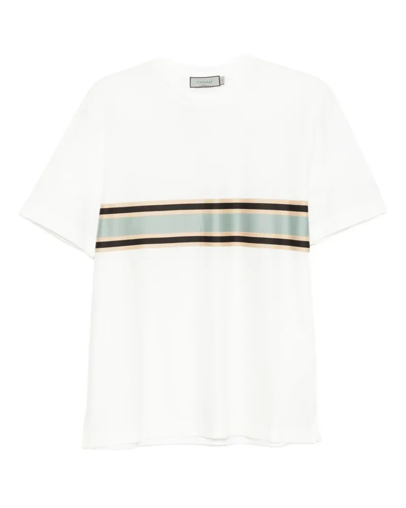 Canali T-Shirt mit Streifendetail - Weiß Weiß