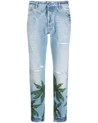 Palm Angels Slim-Fit-Jeans mit Palmen-Print Blau