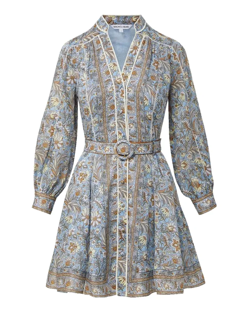Veronica Beard Kumar floral-print belted linen mini dress - Blau Blau