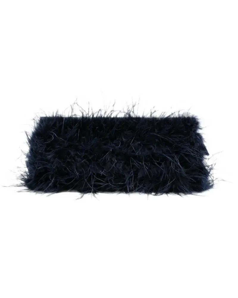 Twin-Set feather-embellished logo-plaque shoulder bag - Blau Blau