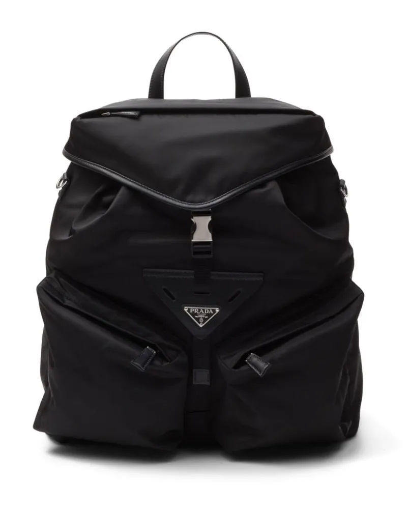 Prada Re-Nylon Rucksack mit Lederbesatz Schwarz