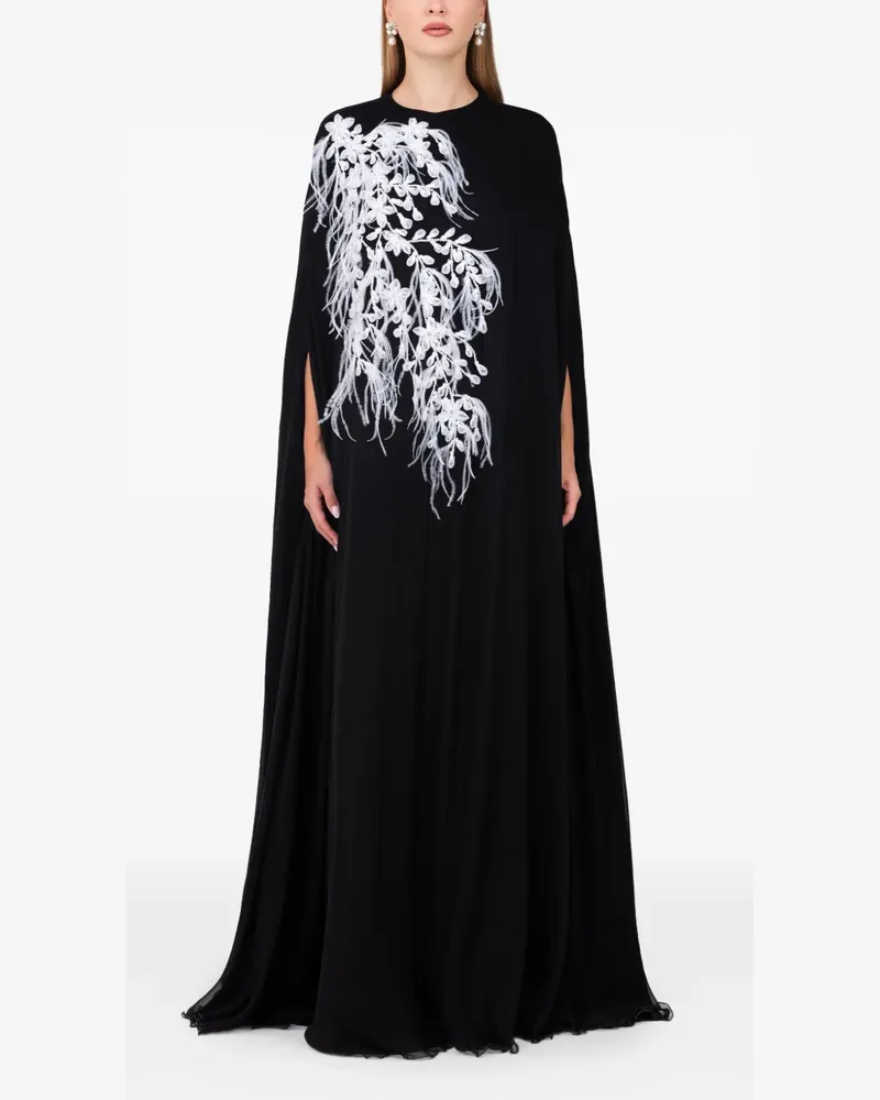 Dina Melwani feather-print maxi dress - Schwarz Schwarz