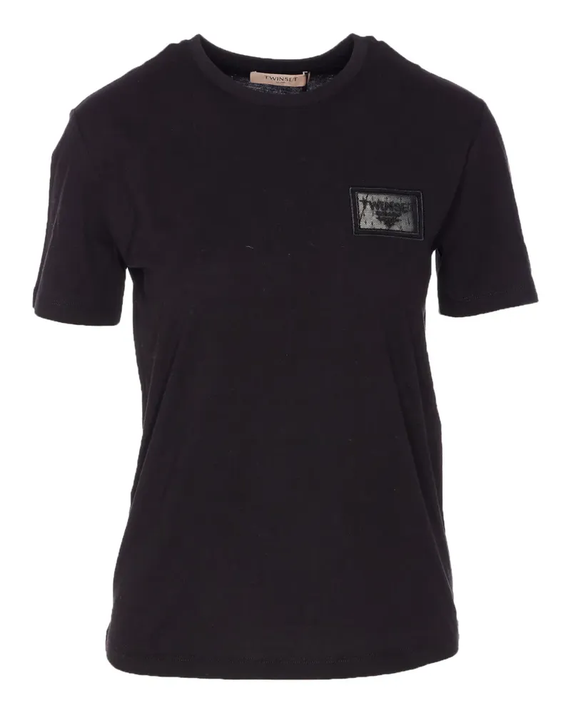Twin-Set T-Shirt mit Logo-Stickerei - Schwarz Schwarz