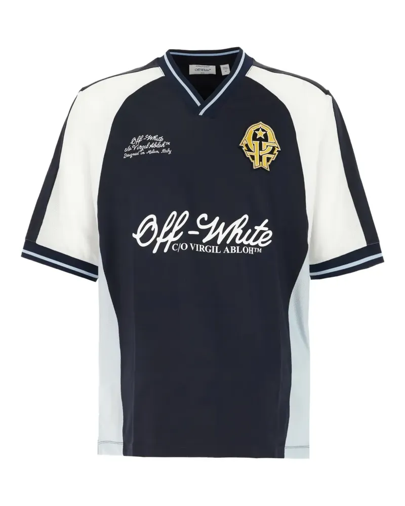 OFF-WHITE logo-print panelled T-shirt - Blau Blau
