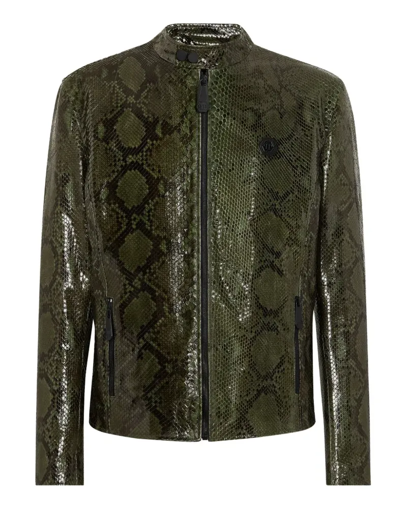 Philipp Plein python leather biker jacket - Grün Grün