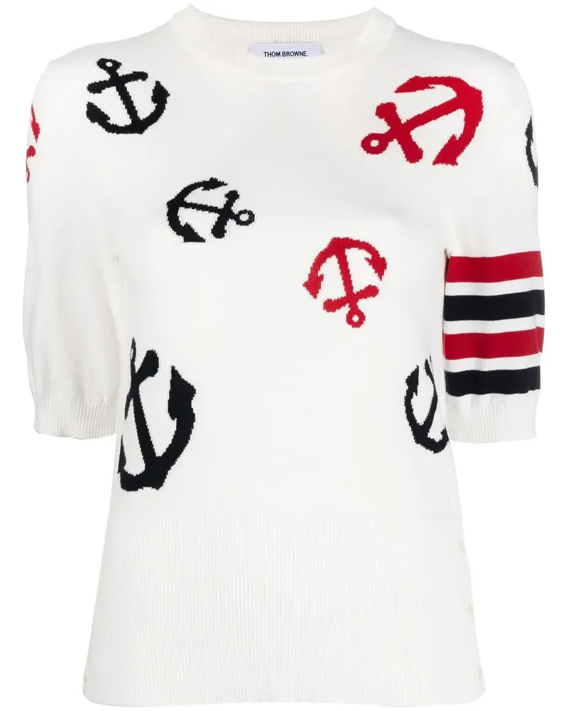 Thom Browne Intarsien-Oberteil mit Ankermotiv - Weiß Weiß