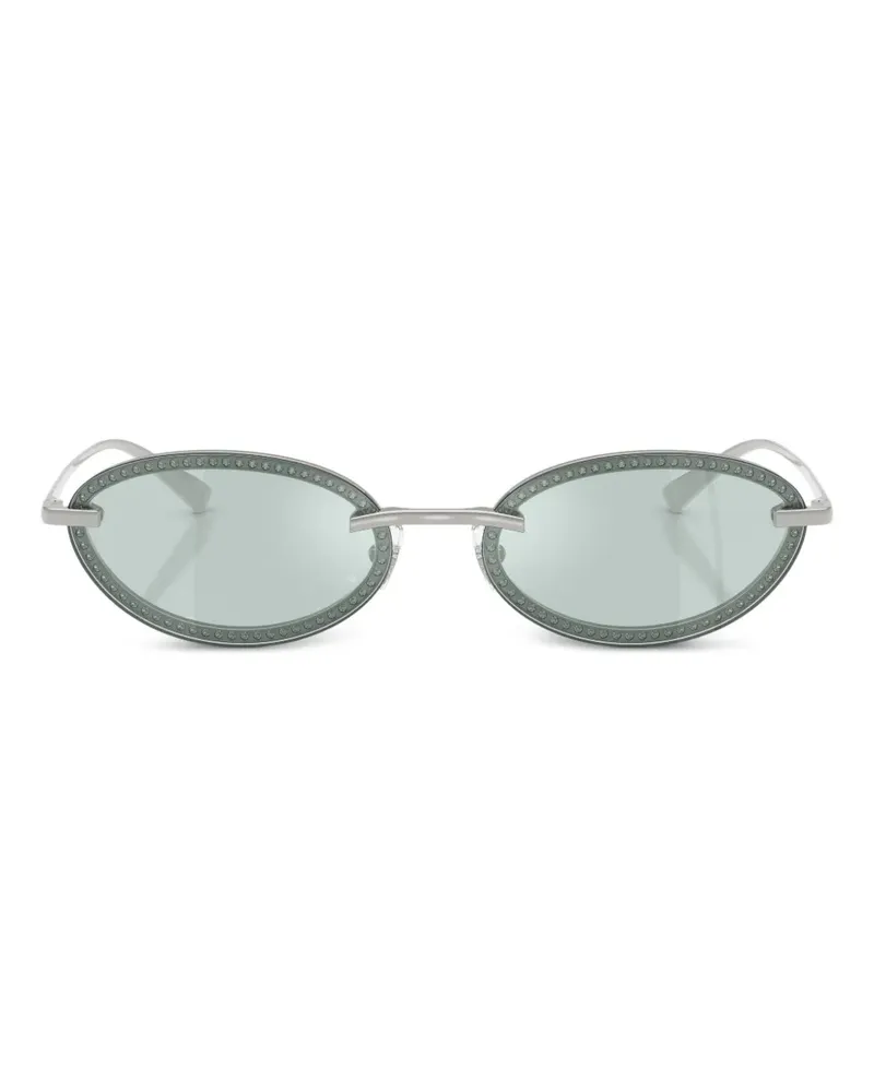 Jimmy Choo Perlenverzierte Sonnenbrille mit ovalem Gestell - Silber Silber