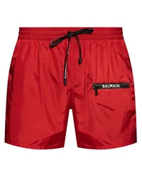 Balmain Badeshorts mit Logo-Print Rot