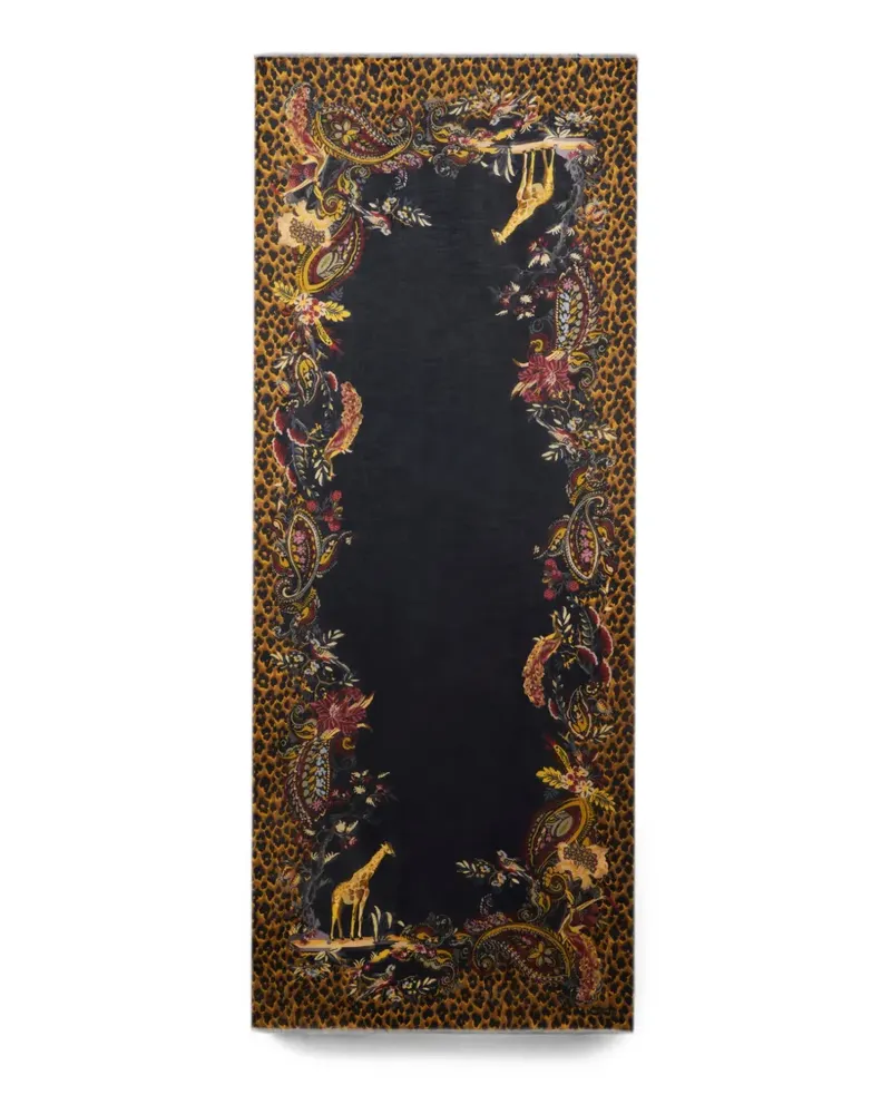 Etro modal and cashmere scarf with animal and Paisley print - Schwarz Schwarz