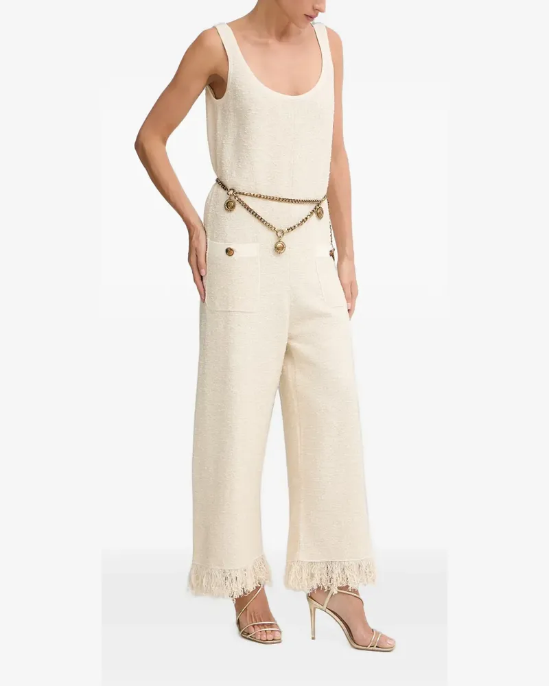 Elisabetta Franchi fringe-trim chain-belt jumpsuit - Nude Nude