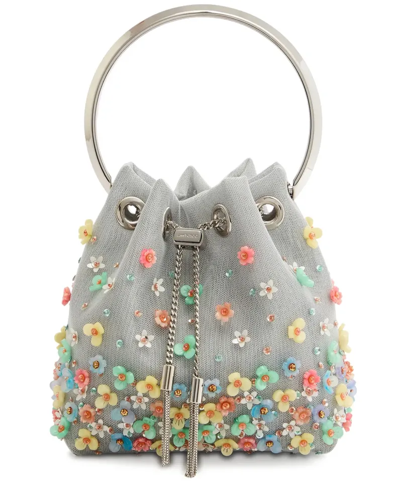 Jimmy Choo Bon Bon Mini-Tasche mit Blumenstickerei - Grau Grau