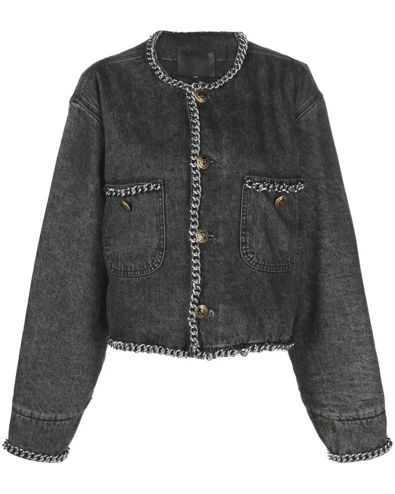 R13 Jeansjacke mit Zierkette - Grau Grau
