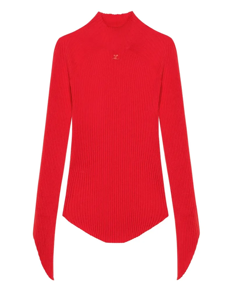 Courrèges Gerippter Strickpullover mit Stehkragen - Rot Rot