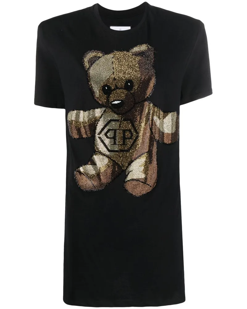 Philipp Plein T-Shirtkleid mit Kristallverzierung - Schwarz Schwarz