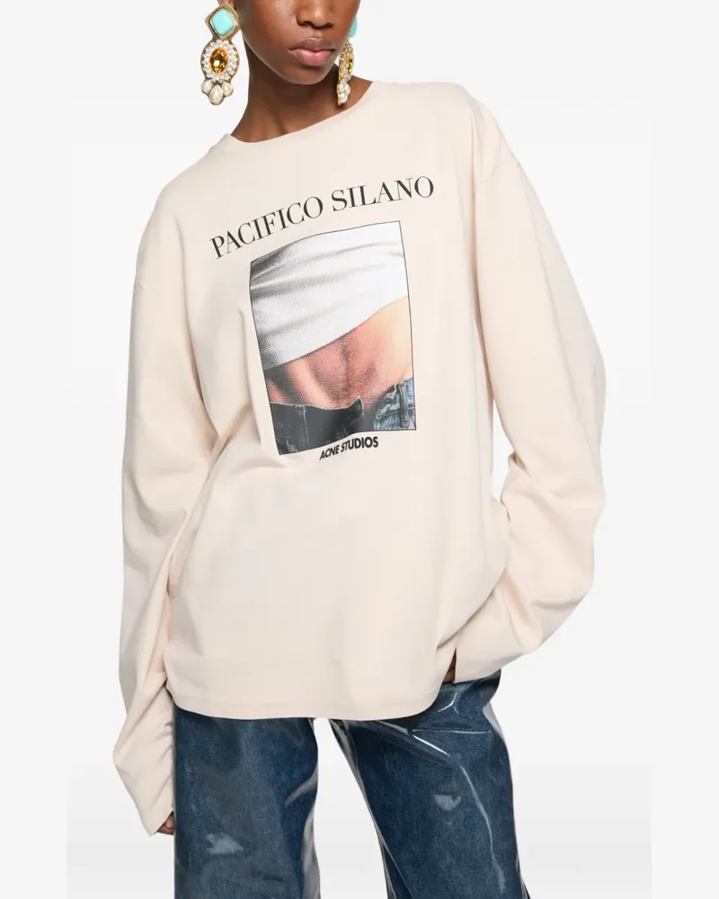 Acne Studios Langarmshirt mit Logo-Print - Nude Nude