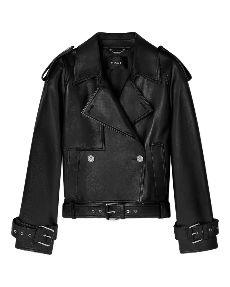 Versace Lederjacke mit Gürtel - Schwarz Schwarz
