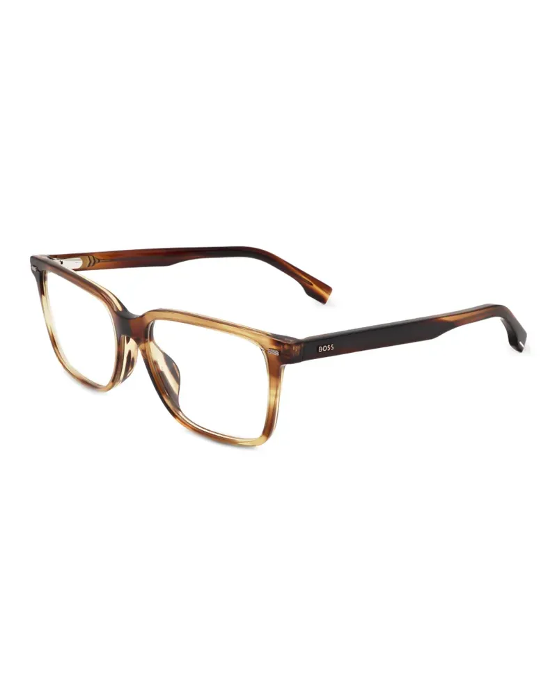 HUGO BOSS Gestreifte Brille mit eckigem Gestell - Braun Braun