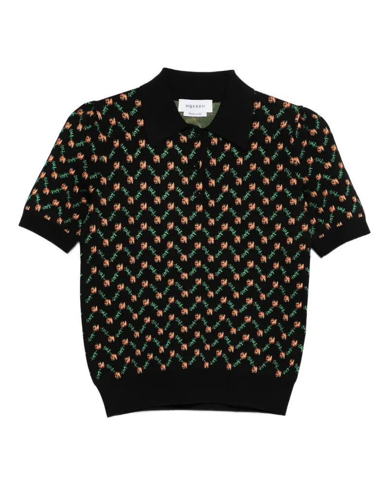 Alexander McQueen Poloshirt mit Mikro-Blumenmuster - Schwarz Schwarz