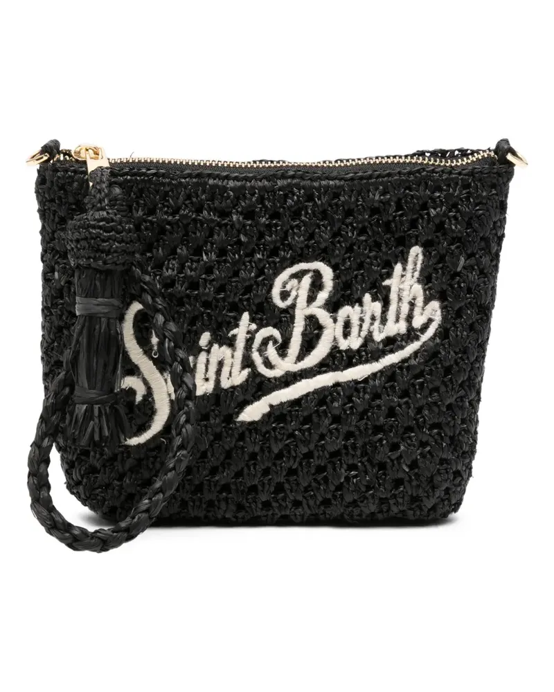 MC2 Saint Barth Raffia Pouch embroidered-logo clutch bag - Schwarz Schwarz