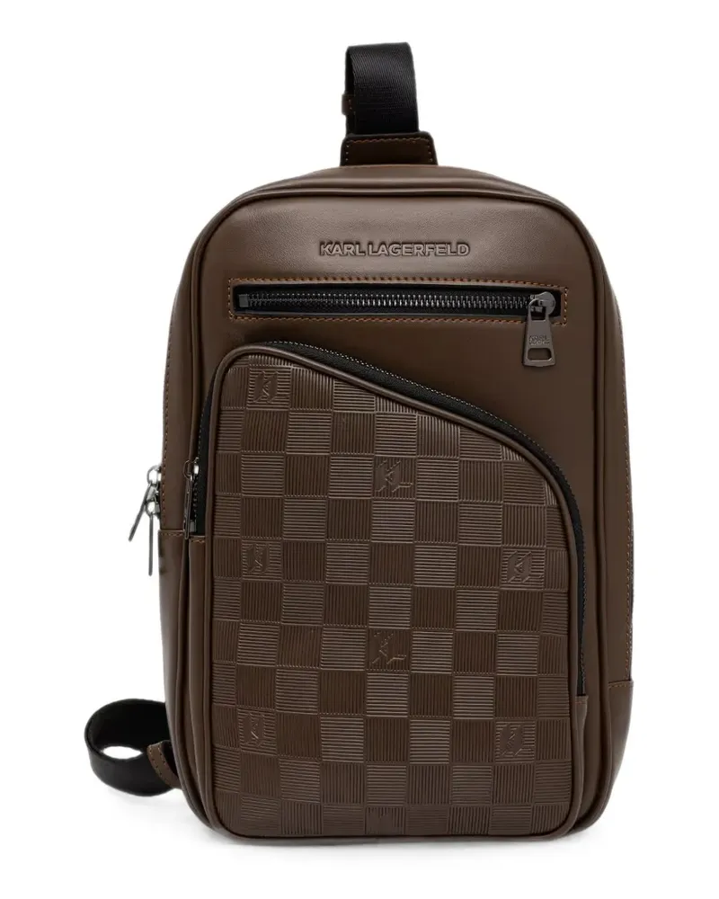 Karl Lagerfeld Karierte Kuriertasche mit Logo-Schild - Braun Braun