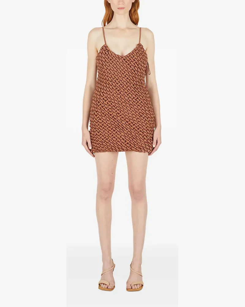 Isa Boulder Gewebtes Minikleid mit V-Ausschnitt - Braun Braun