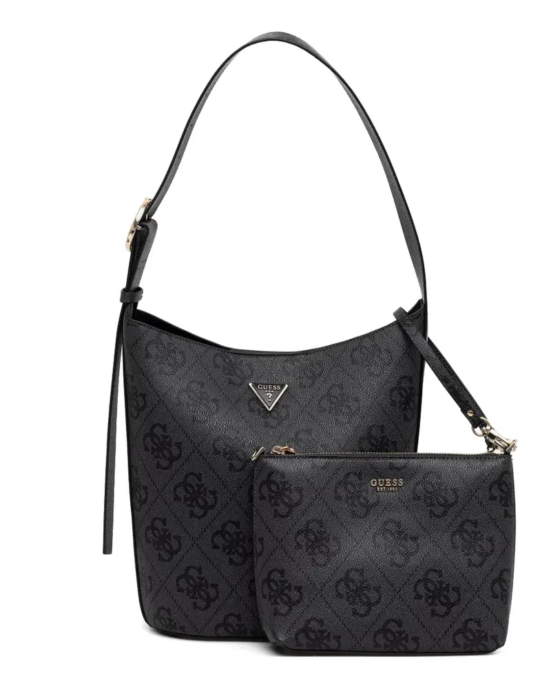 Guess monogram-print logo-plaque tote bag - Schwarz Schwarz