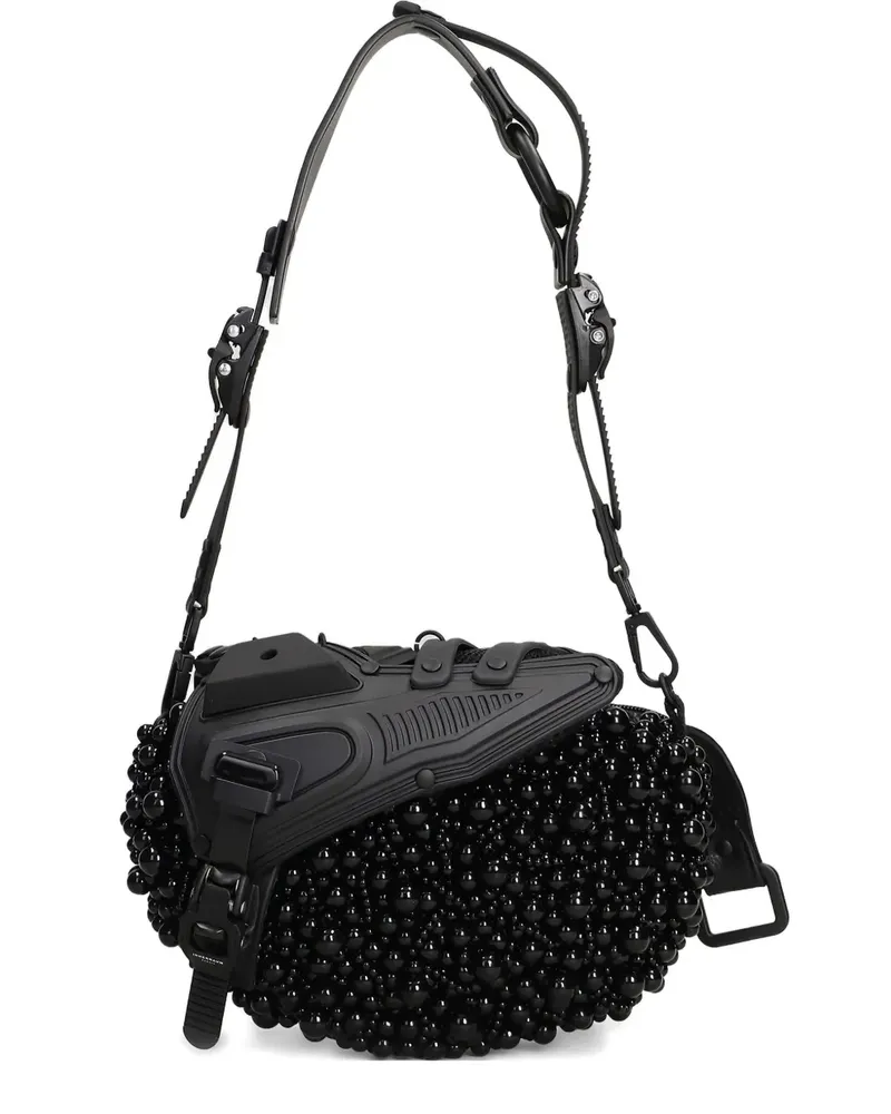 Innerraum Schultertasche mit Zierperlen - Schwarz Schwarz