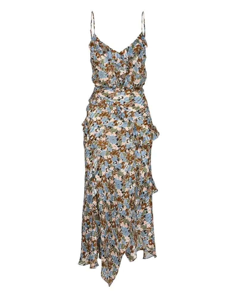 Veronica Beard Geblümtes Midikleid mit Volants - Blau Blau