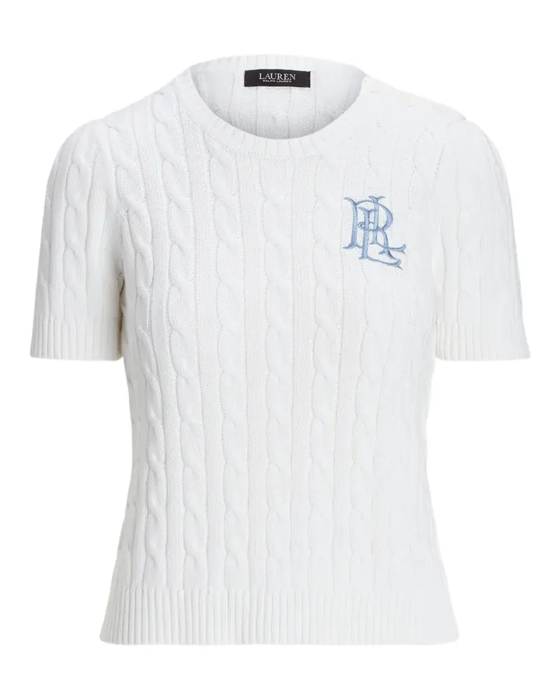 Ralph Lauren T-Shirt mit Zopfmuster und Knopfdetail - Weiß Weiß