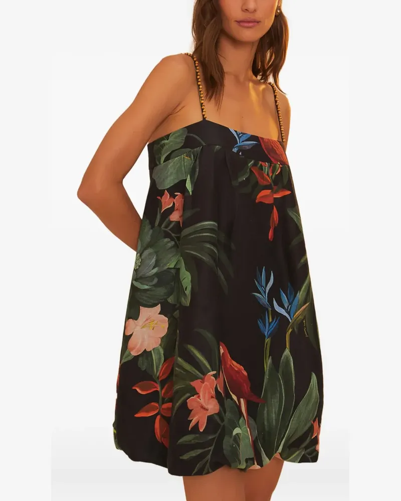 FARM Rio Midnight Macaw Fiesta Minikleid mit Blumen-Print - Schwarz Schwarz