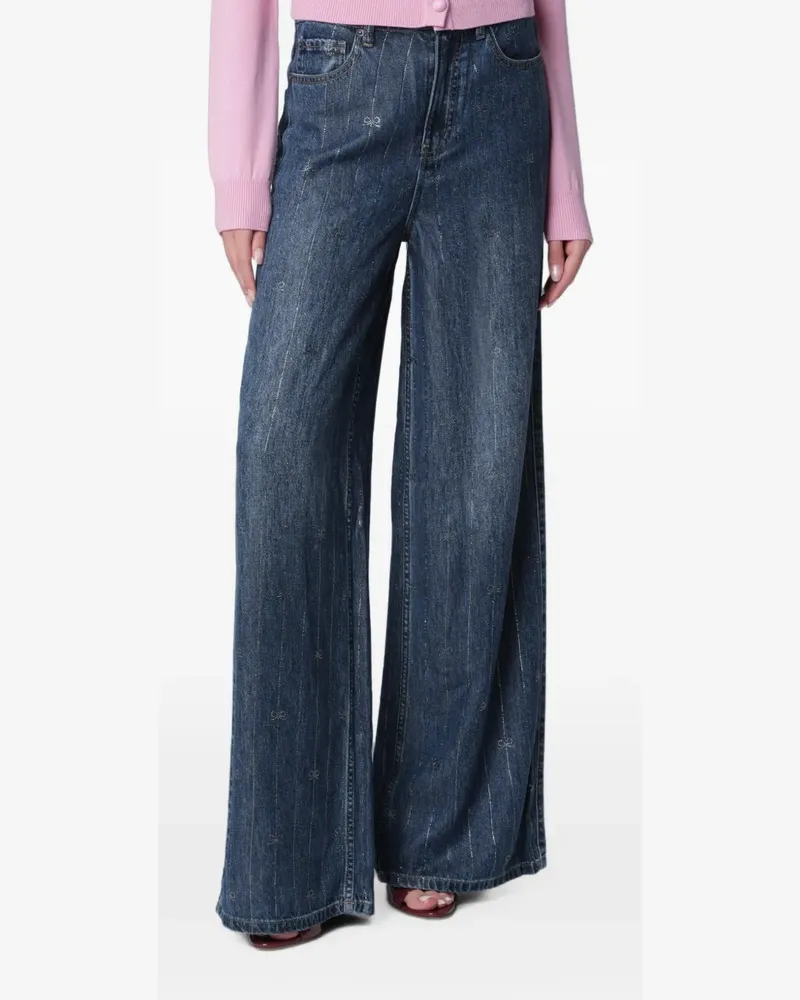 Self-Portrait rhinestone-embellished bow-print jeans - Blau Blau