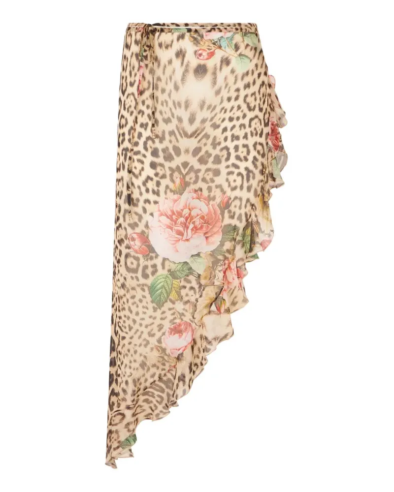 Roberto Cavalli Gerüschter Midirock mit Leopardenprint - Nude Nude