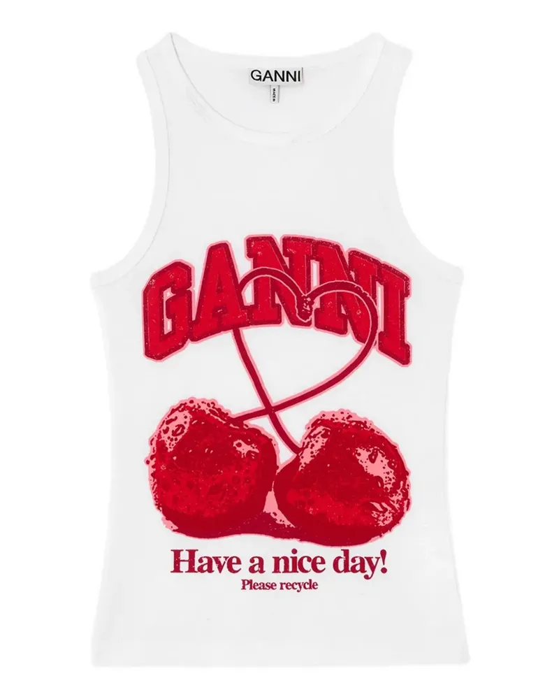 Ganni cherry-print tank top - Weiß Weiß