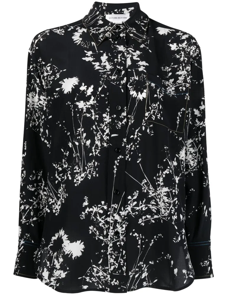 Victoria Beckham Seidenhemd mit Blumen-Print - Schwarz Schwarz