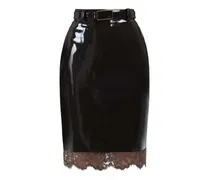 Vinyl-Midirock mit Spitze - Braun