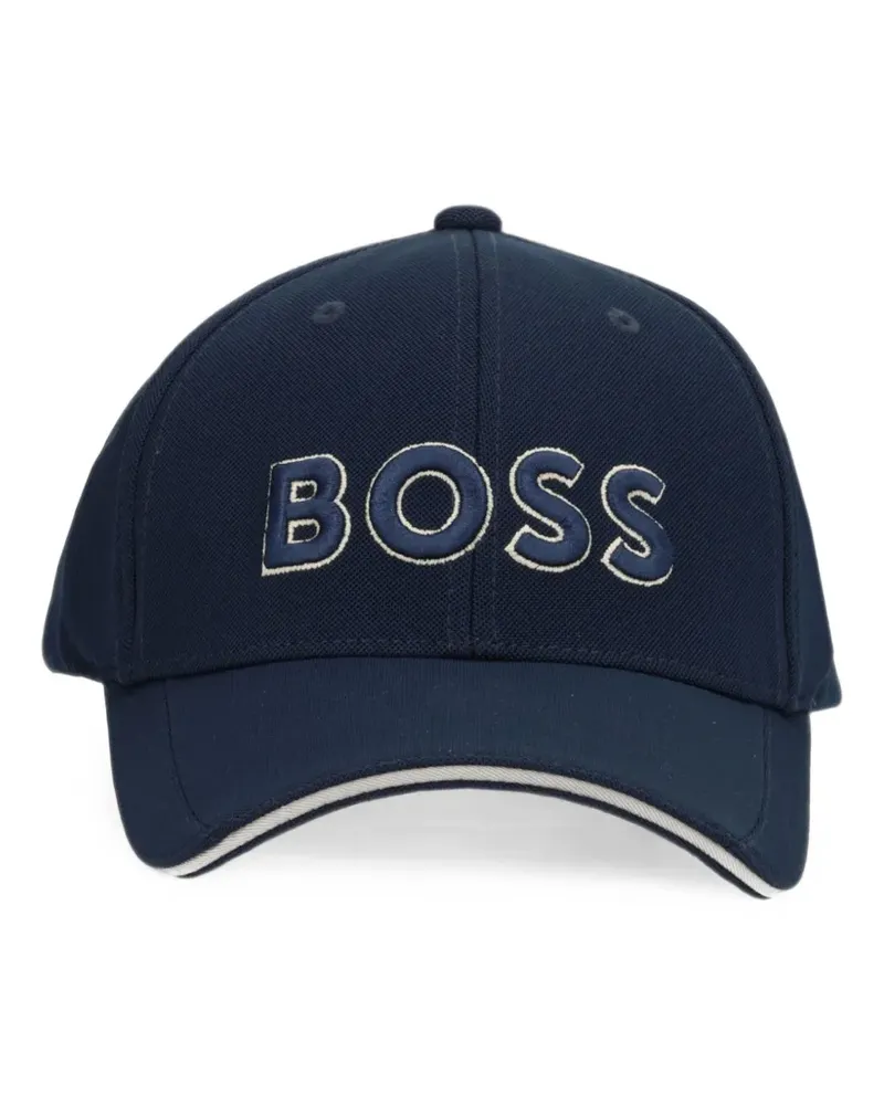 HUGO BOSS Piqué-Strickmütze mit Logo-Stickerei - Blau Blau