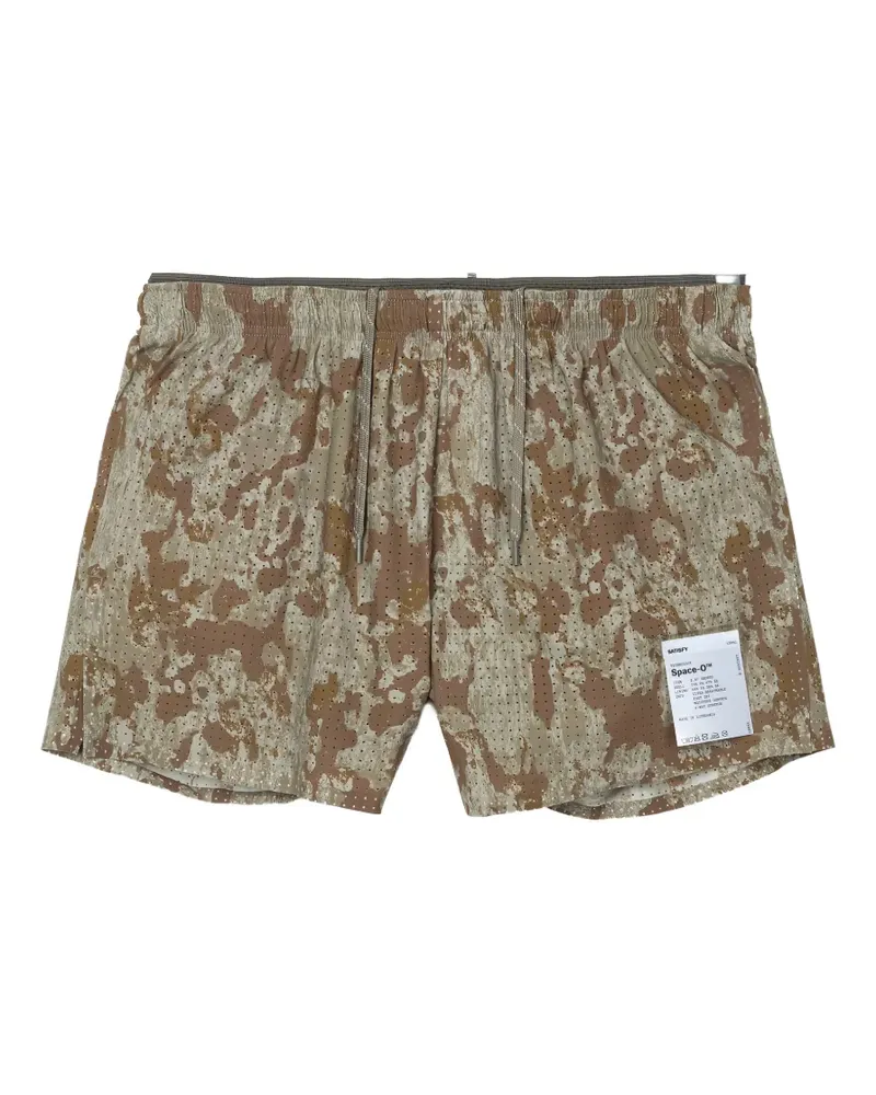 Satisfy Space-O 2.5 camo-print perforated shorts - Braun Braun