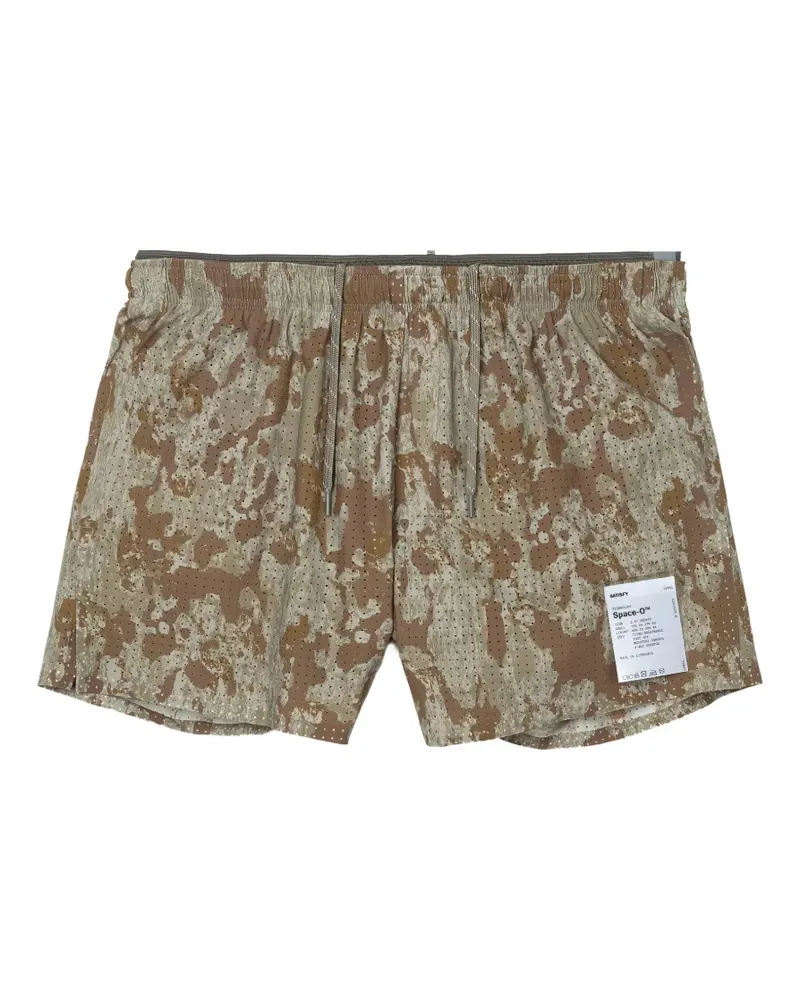 Satisfy Perforierte Space-O 2.5 Shorts mit Camouflage-Print - Braun Braun