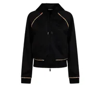 Hoodie mit kariertem Besatz - Schwarz